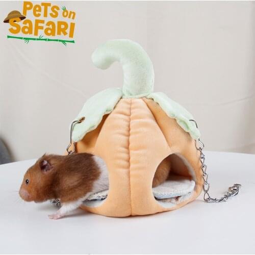 Double Hole Design Pumpkin Shaped Hamster House Cage Sugar Glider Squirrel Hanging Hammock Toys Bed Nest Halloween Pet Supplies