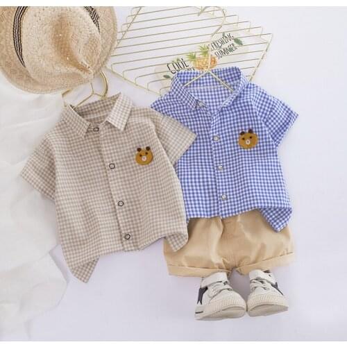 Toddler Baby Boys Clothes Plaid Cotton Tshirt+ Shorts Pants Two Pieces Sets Casual Summer Children Fashion Clothes For 6M-4T Kid