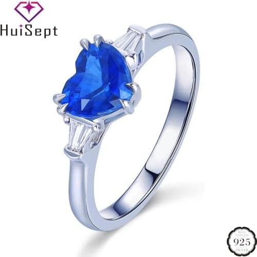 HuiSept Elegant 925 Silver Women Ring Heart-shaped Sapphire Zircon Gemstones Jewelry Ornaments for Wedding Party Wholesale Rings