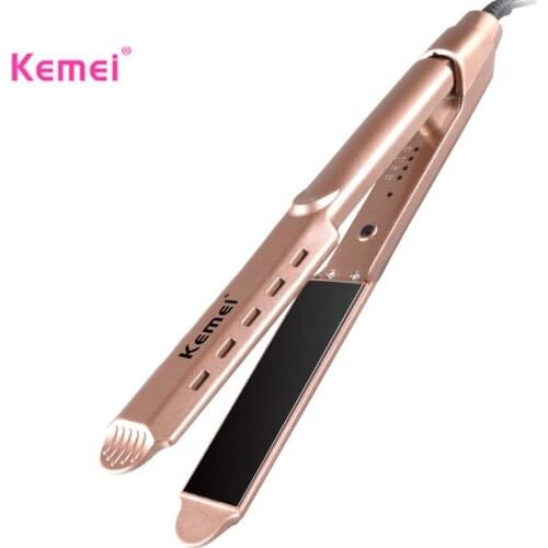 Kemei Ceramic Rapid Heating Hair Straightener woman daily use Dry & Wet Straightening Irons 160/180/200/230 Degree Adjustable