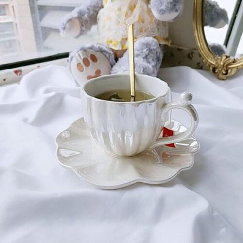 Coffee Mugs Milk Drinkware Cups European Style Afternoon Tea Luxury Pearl Ceramic Water Cup Home Gift Mug Band Tea Trays