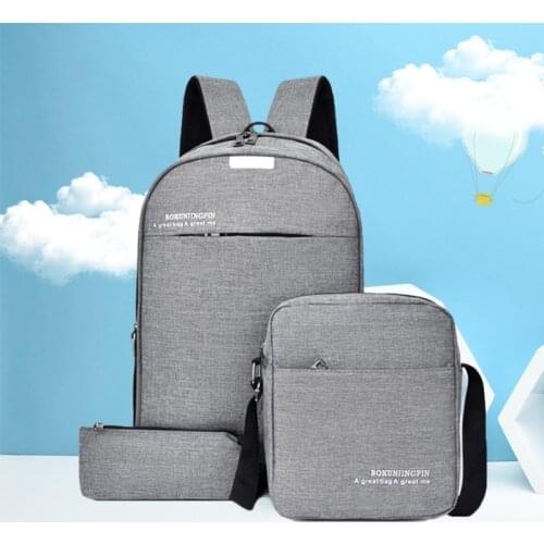 Lightweight Travel Backpack Women Laptop Bag Men with Purse School Waterproof Business 3pcs/Set Black Grey #1