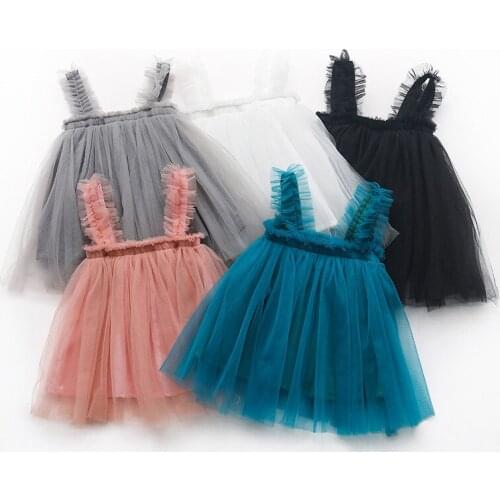 Summer new girls' suspender mesh dress girls' baby fluffy princess dress Strapless suspender