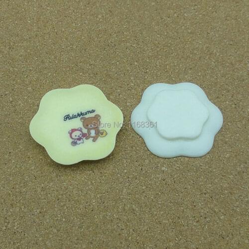 1pcs/lot Resin hot sell lovely light yellow round shape plate with bear 33mm kawaii cabochons DIY christmas decorations A009-7