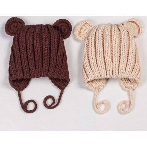 Cute Winter Baby Kids Girls Boys children hat toddler kids Warm Woolen Coif Hood Ball Top a cap baby gir lEarflaps Cap