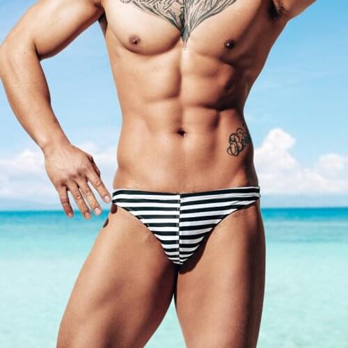Des79 Trend new sexy stripe swimwear hot gay men thong swim bikinis swimming pool swim briefs swimsuits bathing suits