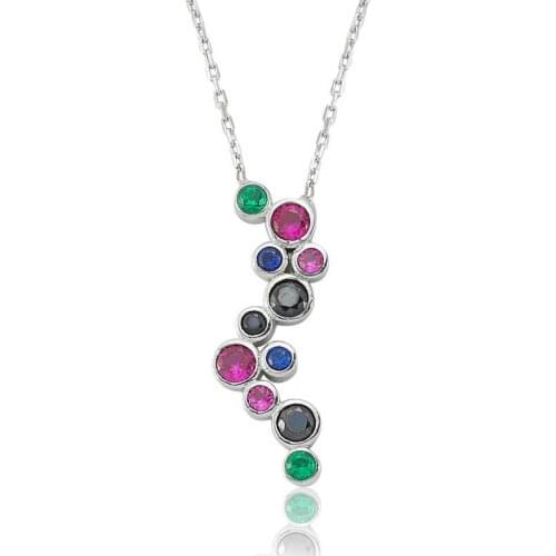 Real Silver 925 Jewelry Silver Mixed Color Lady 'S Necklace
