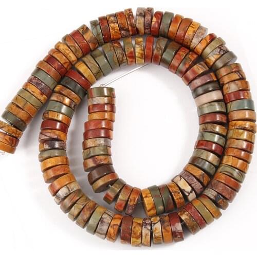 Natural Stone Picasso Jaspers Beads Round Rondelle Loose Spacer Beads For Jewelry Making DIY Bracelet Necklace 6/8/10m 15Inches