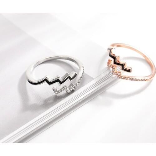 New Design Drop Glaze Wave Geometric Line Ring Fashion Women Inlay Zircon Adjustable Ring Charm Women Rock Party Jewelry