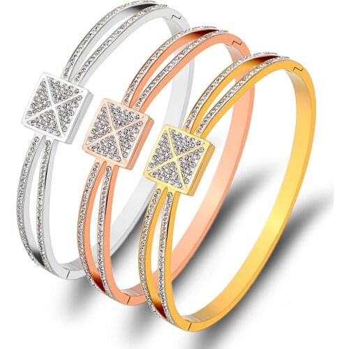 Winter New Design Full Crystals Bracelet Titanium Steel Jewelry Gold Bangles For Women Rhinestone Bracelets Wedding Engagement