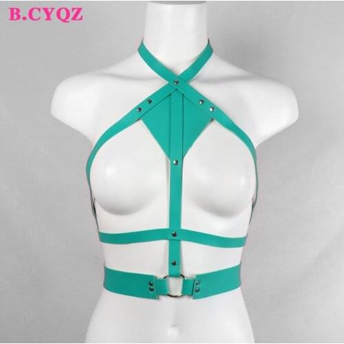 B.CYQZ Refreshing Fashion Green Harness Straps PU Leather Suspender Adjustable Gothic Garter Belt Woman Decoration Top 2021 New