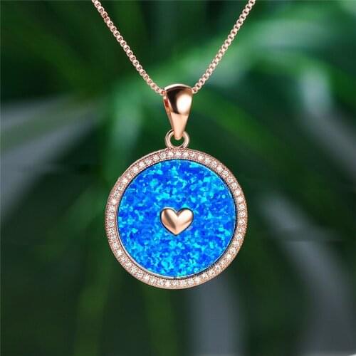 Rose Gold Silver Color Chain Necklace Dainty Crystal Heart Wedding Necklace Luxury Female Round Opal Pendant Necklaces For Women