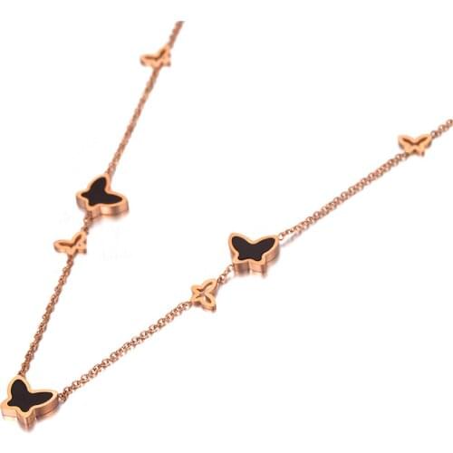 Trendy Stainless Steel 7Pcs Butterfly Charm Pendant Necklaces Jewelry Rose Gold Wedding Necklace For Women Gift N20067