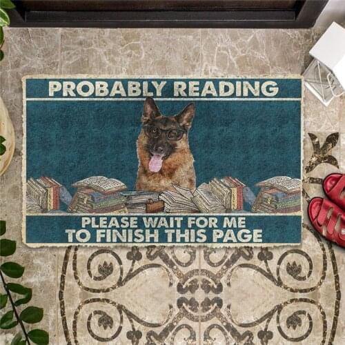 German Shepherd Probably Reading Please Wait Doormat Decor Print 3D Soft Flannel Customize Carpet for Hallway Bedroom