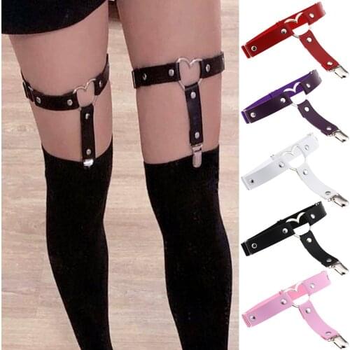 6 Colors Sexy Women Elastic Garter Belt Harness Punk Gothic Leather Heart Leg Ring Suspenders