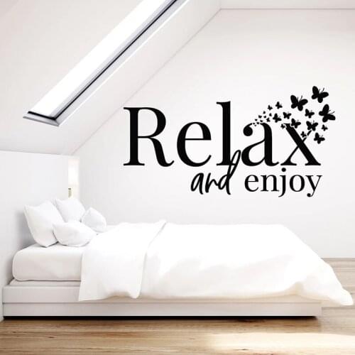 Relax and Enjoy Wall Decal Lettering Home Interior Decor For Bedroom Yoga Spa Room Vinyl Window Stickers Butterfly Mural Q650