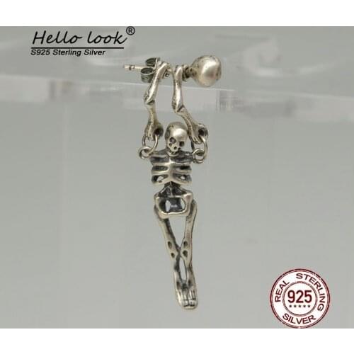 HelloLook 925 Sterling Silver Handmade Vintage Skeleton Skull Dangle Earrings Long Earring For Men Women Jewelry Party Gifts