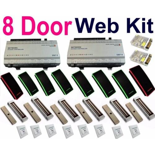 8 Door Web Access Controller System Configured by 2 pcs Four Door Controller panel Web-based+TCP/IP Network connect on Hub stati