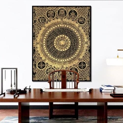 Tibetan Magic Wheel Thangka Canvas Painting Wall Art Home Decor Prints Six Character Truth Pictures Posters And Prints Artwork