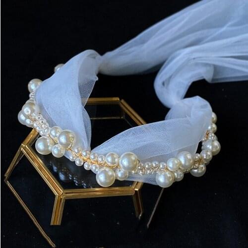 Vintage Beaded Pearls Bridal Veil Wedding Hair Wreath Handmade Headbands Women Headpiece Hair Accessories венок на голову цветы