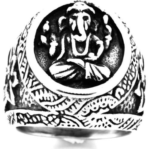 FANSSTEEL Stainless Steel Jewelry Flower Elephant Ganesha Ring FSR20W50