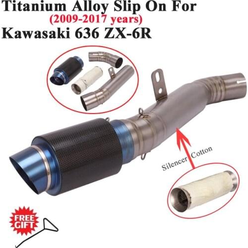 Motorcycle Titanium Alloy Exhaust Pipe Escape Slip On For Kawasaki ZX-6R ZX6R 636 2009 - 2016 Modify Link Pipe Carbon Muffler