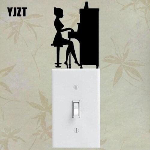 YJZT Girl Playing Piano Silhouette Light Switch Sticker Vinyl Wall Decal S18-0046