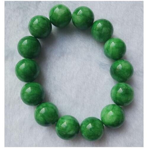 Fine Jewelry Emerald 14MM Round Bead Jade Charm Bracelets Lucky Amulet Women Men Friendship Bangle