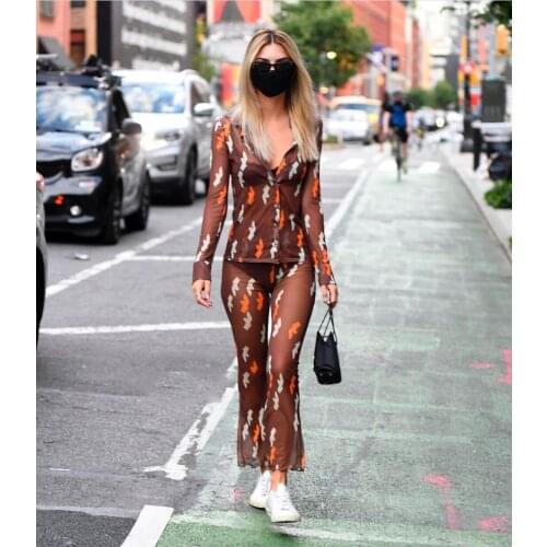 Womens Sexy Clothes Print Perspective Tops/Pants For Party Dating Shopping Vacation Coffee Color Skin-Friendly Fashion S M L