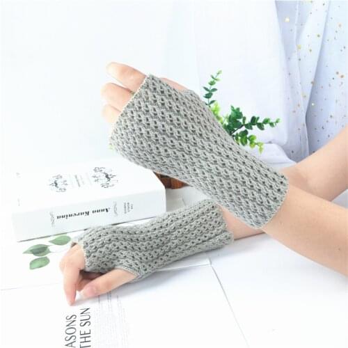 Women Autumn Winter Korean knitted Fingerless Mesh Mittens Casual Solid Color Cute Warm Hand Protection Short Gloves Men Student