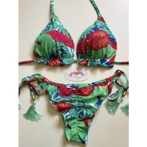 Vintage print swimsuit female Sexy halter bikini set 2020 High cut swimwear women triangle bathing suit Brazilian bikini