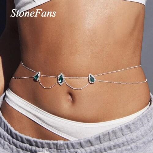 Stonefans Sexy Green Crystal Rhinestone Waist Chain Belt for Women Beach Pink jewellery Belly Waist Beads Chain Body Jewelry