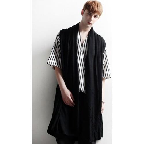 Summer mens waistcoat high street style casual loose irregular sleeveless loose long cardigan large size top