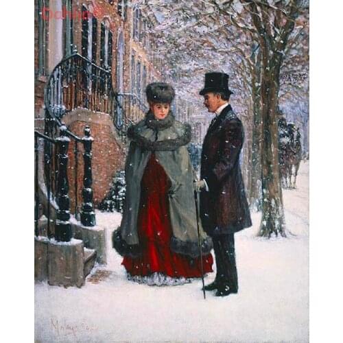 Winter Romance Couple snow day Arts Needlework Embroidery DIY Cross Stitch Kits Crafts 14CT Unprinted Home Decor Handmade