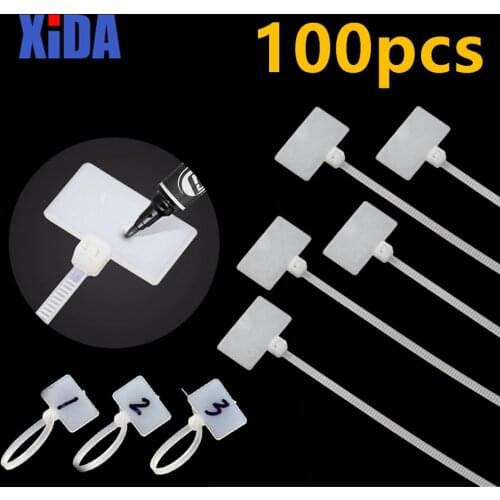 100Pcs 4*150mm ZipTies Write Wire Power Cable Label Mark Tag Nylon Self-Locking Tie Network Cable Marker Cord Wire Strap Zip