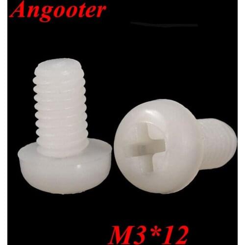 1000pcs M3*12 Nylon Round Head Screws m3*12 GB818 Phillips Nylon Pan Machine Screws Bolts