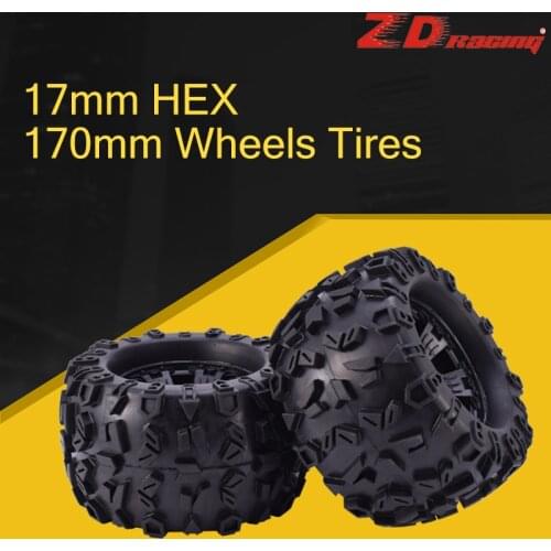 2pcs ZD Racing 17mm HEX WHEEL & 170mm Wheels Tires for Redcat Rovan HPI Savage XL MOUNTED GT FLUX HSP 1/8 Monster Truck