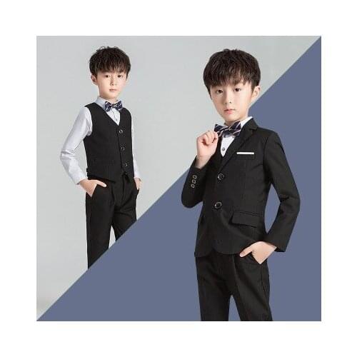 2020 Navy Blue Boys Suit 3 Pieces Set Slim Fit Children Wedding Suits Black Kids Formal Dress Suit Set (Jacket+Pants+Vest)
