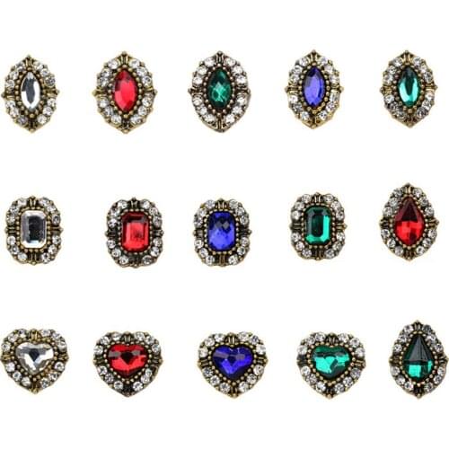 5pcs/lot Nail Crystal Rhinestone 3 Sizes (9x12mm/9x11mm/10x11mm) Crystal Metal Gold Rivet DIY Nail Art Decoration Retro Crystals