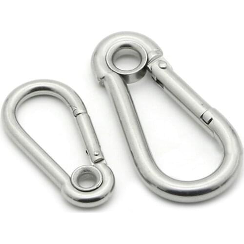 5pcs M7 Silver Multifunctional Eyelet Spring shap Quick hook Chain Fastener Hook Carabiner Stainless Steel Hiking Camping