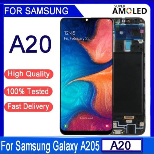 6.4" Original SUPER AMOLED Screen For Samsung A20 A205 SM-A205F A205FN A205GN LCD Display Touch Digitizer Assembly replacement