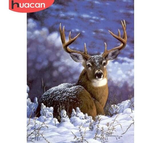 HUACAN 5d Diy Diamond Painting Deer Snow Scenery Full Square/round Mosaic Animal Winter Embroidery Home Decoration