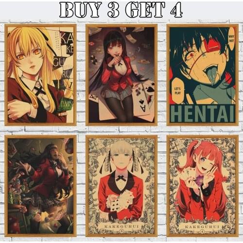 Kakegurui Anime Retro Poster Kraft Paper Clear Image Room Bar Home Art Painting Wall Sticker