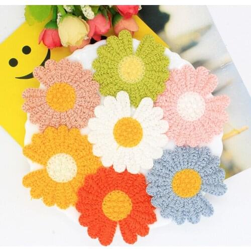 20pcs/lot 6.5cm Embroidery sun flower daisy applique For Bow Clip Accessories DIY Kid cloth patches Appliques