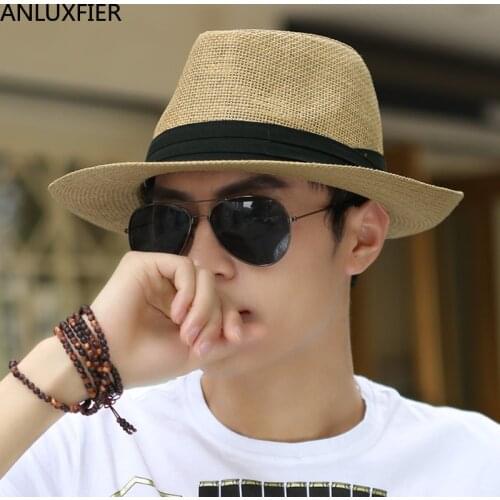 B-8060 Fashion Man Summer Straw Cap Fedora Travel Sunhat Sea Beach Jazz Cap Sunshade Sunscreen Ventilation Male Fishing Hat