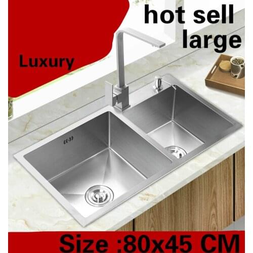 Free shipping Apartment high quality do the dishes 304 stainless steel big kitchen manual sink double groove hot sell 80x45 CM