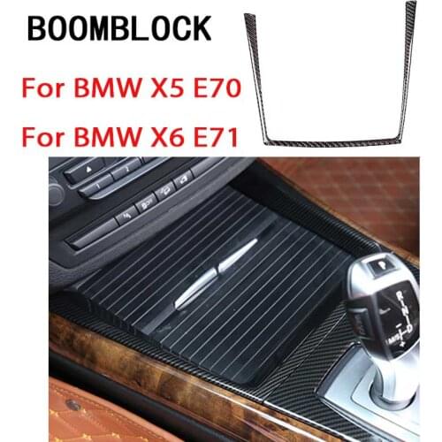 BOOMBLOCK Car Water Cup Gear Shift Frame Trim Carbon Fiber Center Console Interior Accessories For Bmw X5 E70 X6 E71 2008-2013