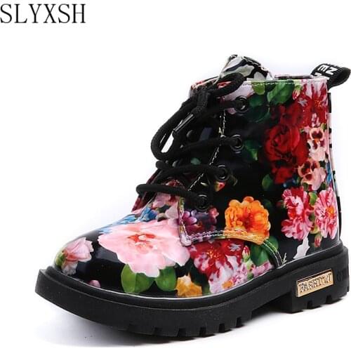 Winter Spring Autumn Fashion Flower Kids Girls shoes PU Leather Children Shoes for Toddler Girls Boots size 21-31