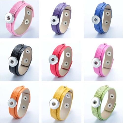 Hot wholesale Snap Bracelet 12 Color High Quality Leather Bracelets Fit 18mm DIY Rivca Snaps Button Jewelry