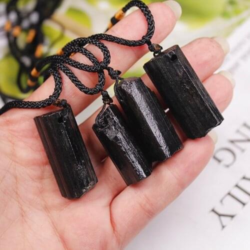 Black Tourmaline Necklace Chakra Jewelry Women Hip Hop Natural Crystal Stone Pendant Irregular Reiki Healing Bohemian